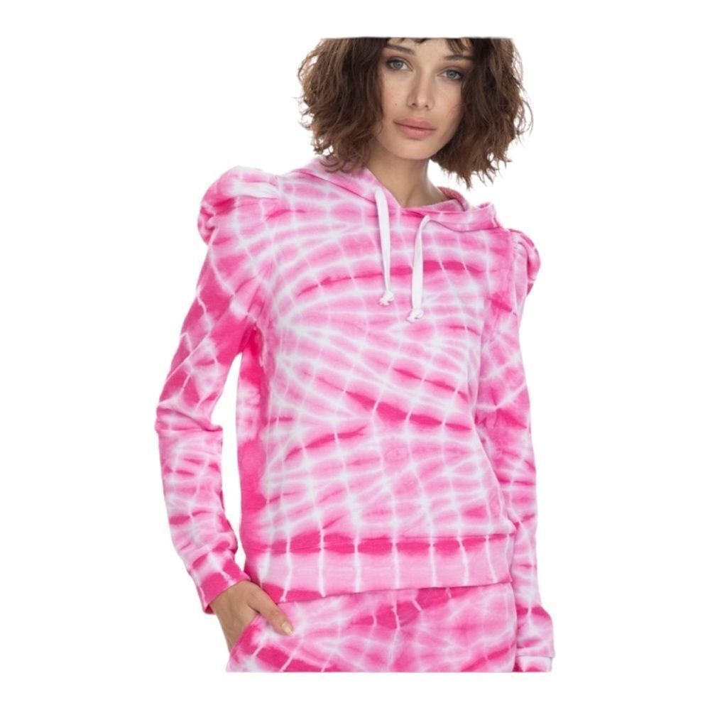 Generation Love Carla Pink White Tie Dye Puff Sleeve Hoodie Sweatshirt SZ XS NWT